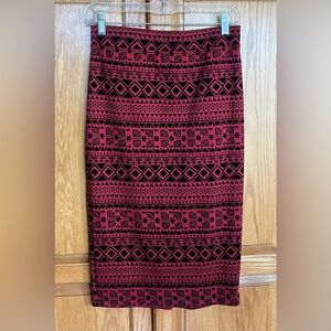 Womens’ Pencil Skirt, Red with Black design. Size Medium. Iris los angeles Brand